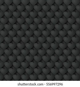 Black background with a pattern of hearts. 3D effect layered structure