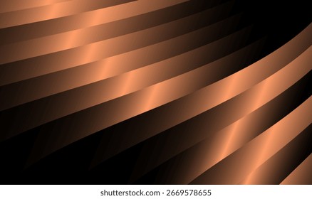 Black background with peach-bronze gradient stripes splitting in different directions. Abstract elegant design for banners, posters, wallpapers, and digital graphics.