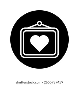 Black background with a picture of a white heart in a frame symbolizing love and affection and care