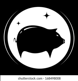 black background with pig icon - meat food symbol