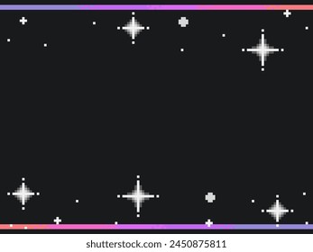 Black Background with Pink Gradient Lines and Sparkle Particles, Pixel Art Style