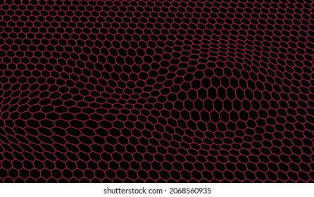 Fondo negro y ondas hexagonales rosadas