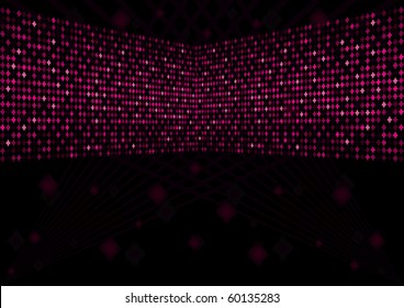Black background with pink retro elements of disco ball, vector illustration