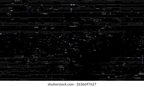 black background with pixelated VHS lines. glitch video noise. pixel glitchy noise. digital glitching and noise. noisy effect. vector graphics. 