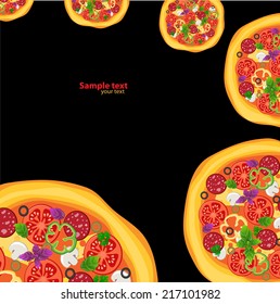 black background with pizza