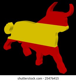 black background with a plastic bull in the spanish colors