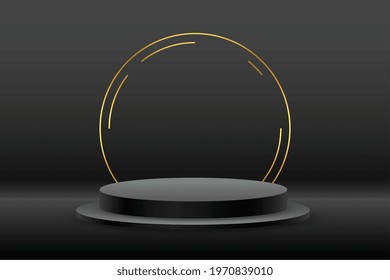 black background with podium and golden circle