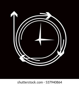Black background. pointer arrow The cycle of the concept of time or working hours icon. logo design template