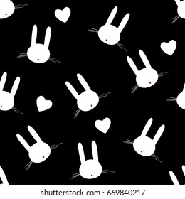Black Background with rabbits Ideal for wallpapers, wrapping paper, textiles, packaging design. Seamless background with rabbits