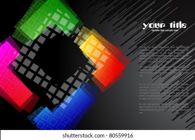 black background with rainbow colored shape / logo