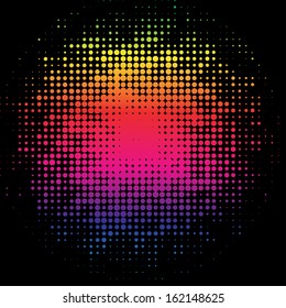 black background with a rainbow shining circles