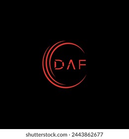 a black background with a red circle and the word  DAF LOGO