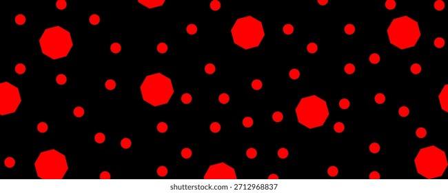 Un fondo negro con círculos rojos y polígonos. La Imagen crea un diseño moderno y minimalista