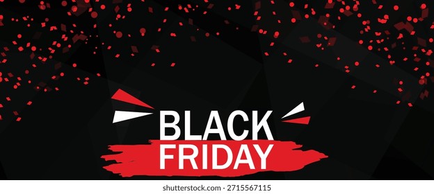 Un fondo negro con confeti rojo y salpicaduras de pintura, perfecto para celebraciones festivas de venta de Black Friday y Planes publicitarios de fiesta