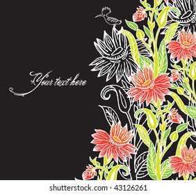 black background with red flowers