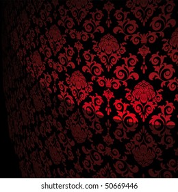 Black background with red flowers and leaves