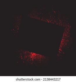 Fondo negro con manchas rojas de tinta y marco rectangular para texto