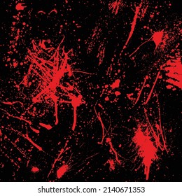 Black background with red ink blots silhouettes. Blood splash wallpaper. Flat spray of grunge liquid