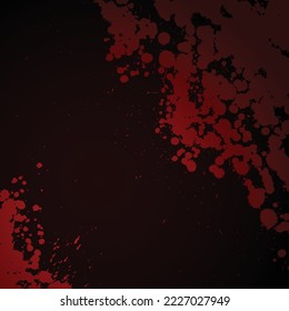 Black background with red ink blots silhouettes. Blood splash wallpaper. Flat spray of grunge liquid