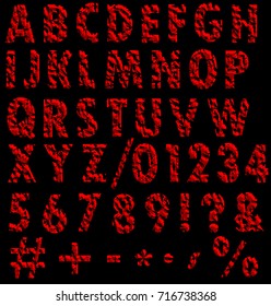 black background red letters alphabet old blood