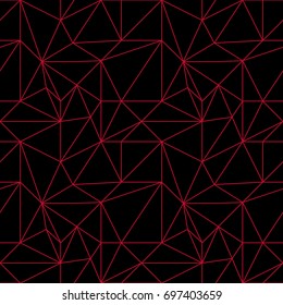 Black background with red lines. Abstract seamless pattern