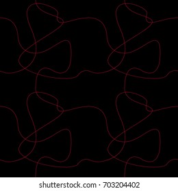 Black background with red lines. Abstract seamless pattern