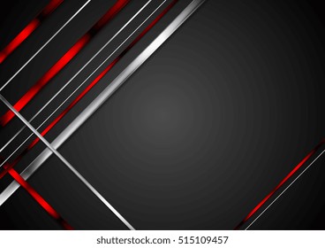 Black background with red and metallic stripes. Vector abstract graphic design