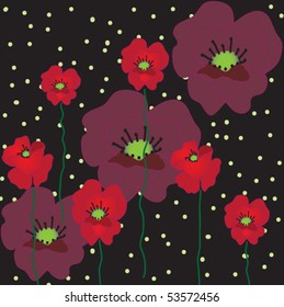Black background with red poppies