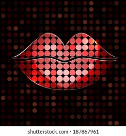 Black background with red stylized lips with heart