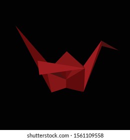 black background red vector origami paper crane