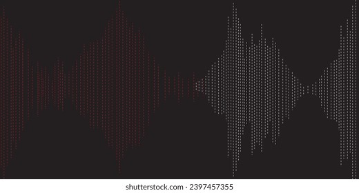 Black background with red and white stripes. Vertical black gradient band in the center in the form of a graphic, cardiogram, running band. Music soundtrack, sound waves.