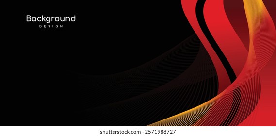 Black background with red yellow gradient waves. Vector futuristic background copy space for banner or poster