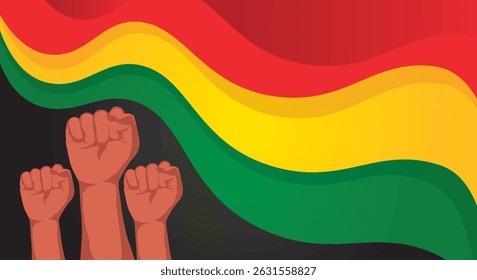 Black background with red yellow green flag. Freedom day poster.