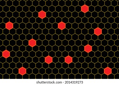 Black background and red and yellow hexagons