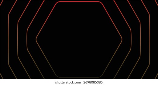 Black Background with Red-Orange Hexagon Gradient Tunnel, Vector illustration.