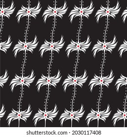 black background with repeated white abstract shape for fabric, ceramic, cover and etc