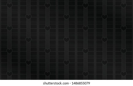 Black background. Repeating heart texture with line on dark background.