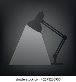 Black background with retro office lamp shining , minimalist flat vector design