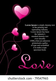 black background with romantic pink heart, illustration