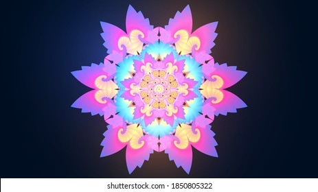 Fondo negro con un patrón simétrico brillante redondo, mandala brillante colorida
