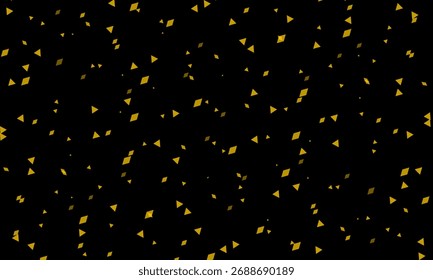 Black background with scattered small golden triangles creating a festive confetti pattern. Elegant abstract design for celebration, party, or luxury-themed graphics.

