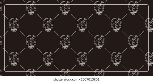 black background seamless halloween pattern with skull head line icons. design for banner, poster, greeting card, social media.