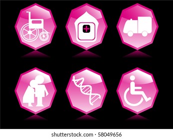 black background with set of glossy icons, vector illustration