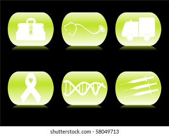 black background with set of glossy icons, vector illustration