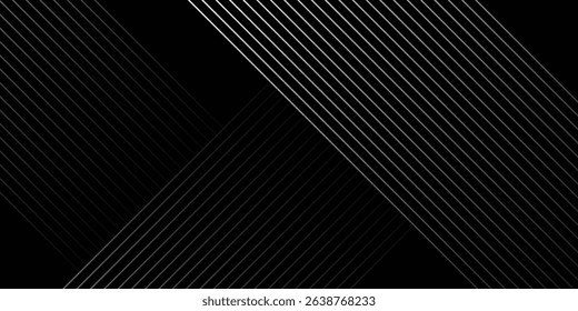 black background with shiny diagonal dynamic lines wallpaper. Black and white abstract tech geometric linear background