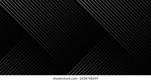 black background with shiny diagonal dynamic lines wallpaper. Black and white abstract tech geometric linear background