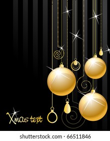 black background with shiny gold Xmas balls