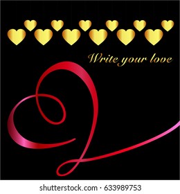Black background with shiny and sparkling heart shapes
