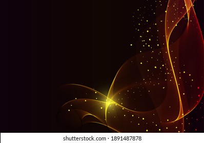 Black background with shiny wavy lines of gold color.Abstract vector background gold glitters