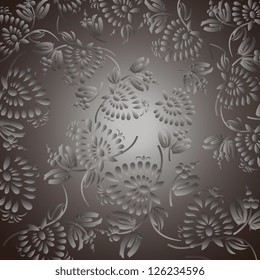 Black background with silver flowers and leaves, can be used for wallpaper, pattern fills, web page background,surface textures. Gorgeous seamless floral background.